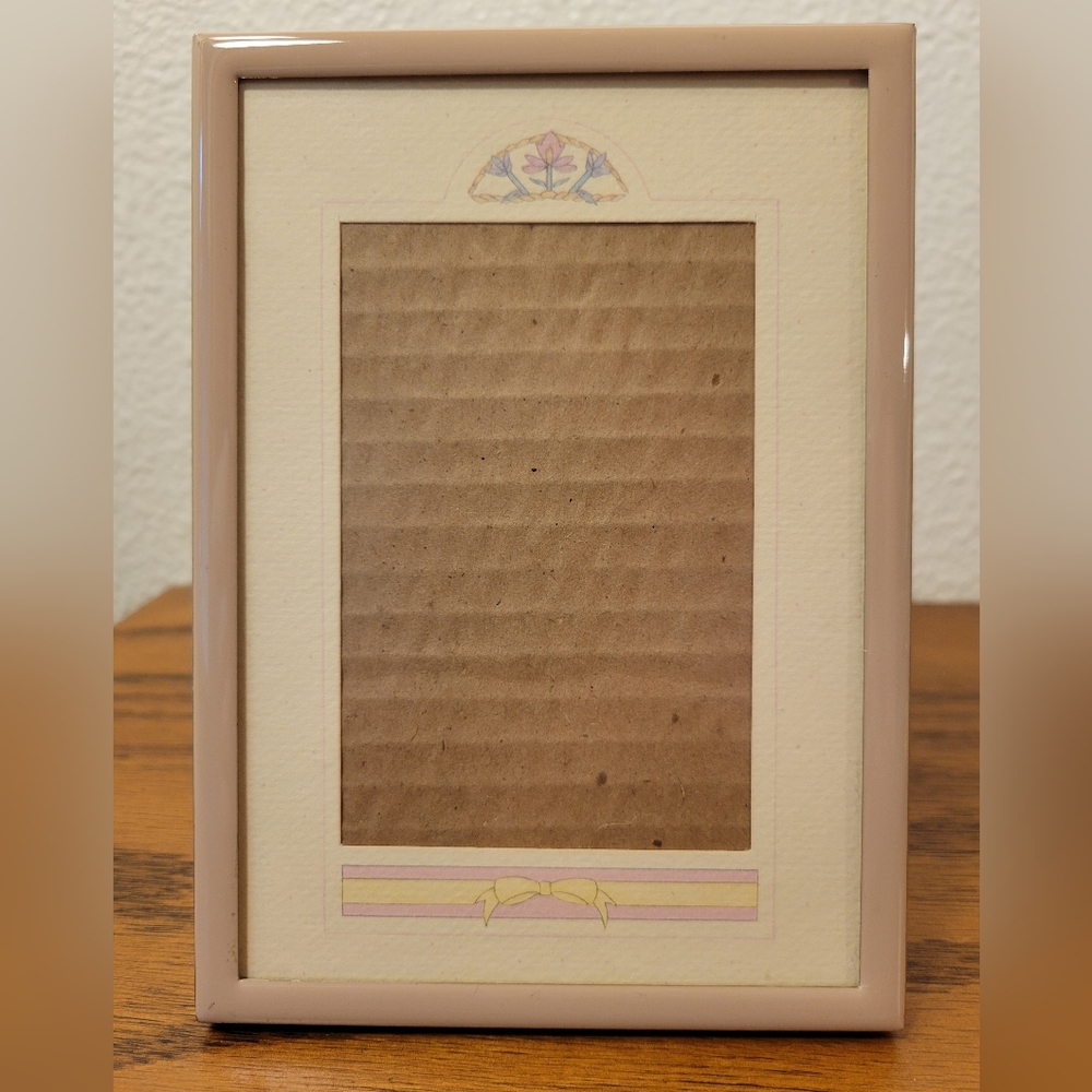 Vintage Pastel Pink Photo Frame with Flowers and Bow